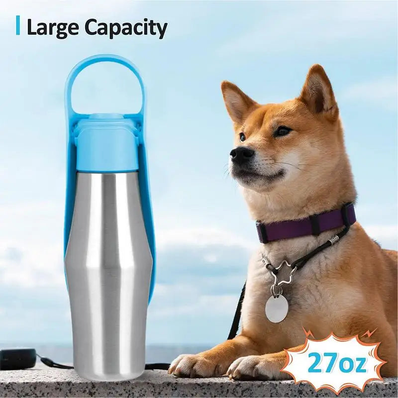 Dog Water Bottle 27Oz Stainless Steel Travel Water Dispenser Pet Supplies 2 in 1 Dog Water Bowl with Leaf Shape for Small Medium