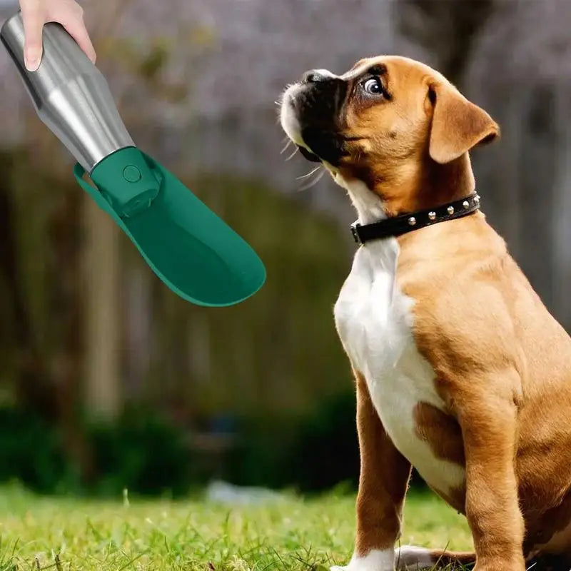 Dog Water Bottle 27Oz Stainless Steel Travel Water Dispenser Pet Supplies 2 in 1 Dog Water Bowl with Leaf Shape for Small Medium